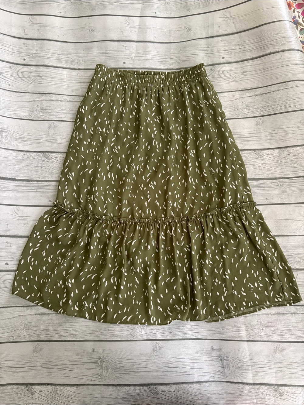 Love Olive Co Women's Olive Green Midi Skirt with Ruffle Hem